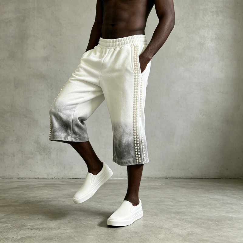 Pearl Beaded Gradient Flare Capri Pants