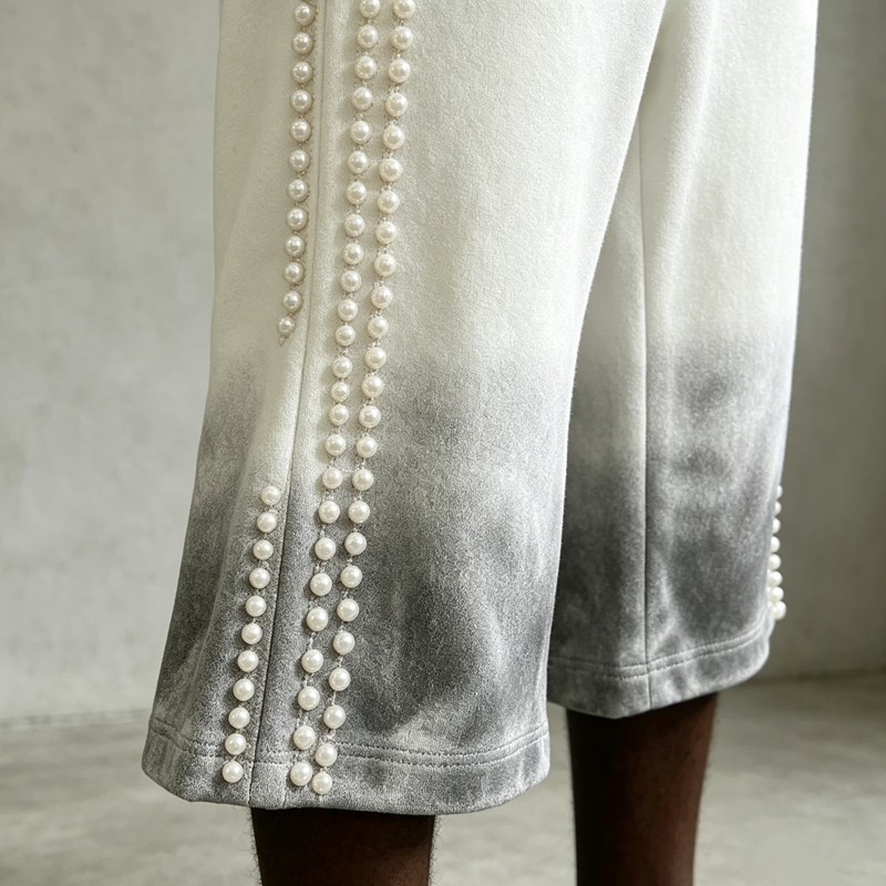 Pearl Beaded Gradient Flare Capri Pants