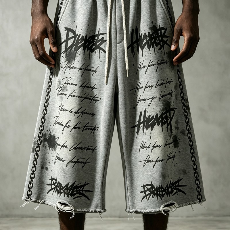 DTG Print Distressed Capri Pants