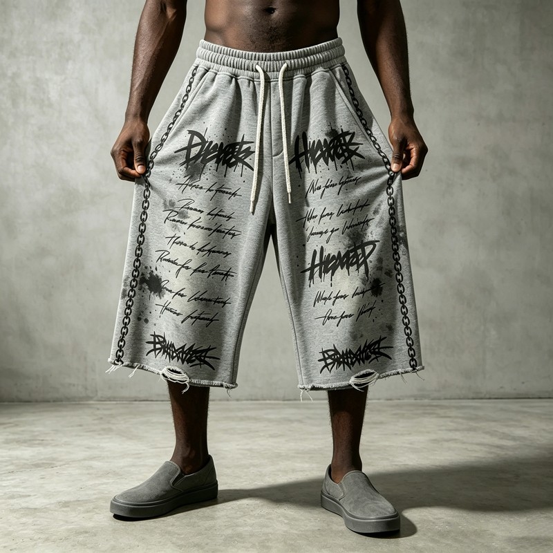 DTG Print Distressed Capri Pants