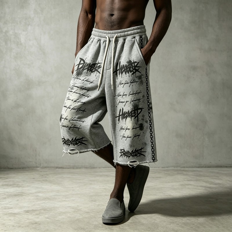 DTG Print Distressed Capri Pants
