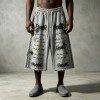 DTG Print Distressed Capri Pants | Raw Edge | Elastic Drawstring Waist Chain Side | Clothing Manufacturer