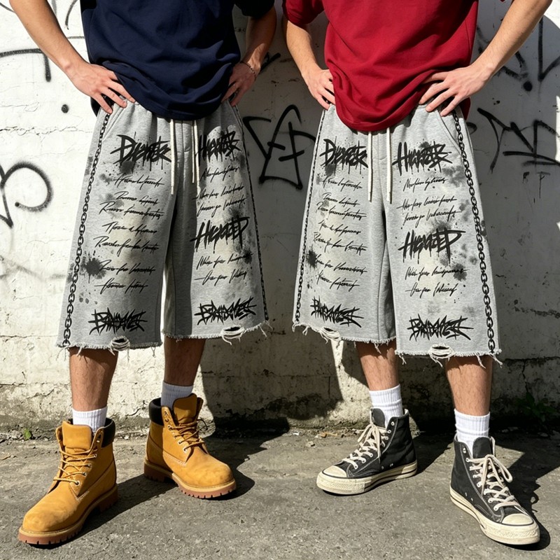 DTG Print Distressed Capri Pants