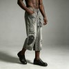 DTG Print Spray Dye Washed Cargo Capri Jeans | Vintage Distressed Raw Edge | Streetwear Manufacturer