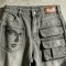 DTG Print Spray Dye Washed Cargo Capri Jeans | Vintage Distressed Raw Edge | Streetwear Manufacturer