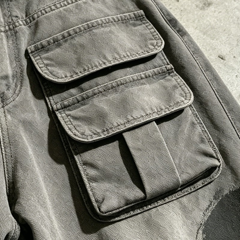 DTG Print Spray Dye Washed Cargo Capri Jeans
