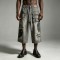 DTG Print Spray Dye Washed Cargo Capri Jeans | Vintage Distressed Raw Edge | Streetwear Manufacturer