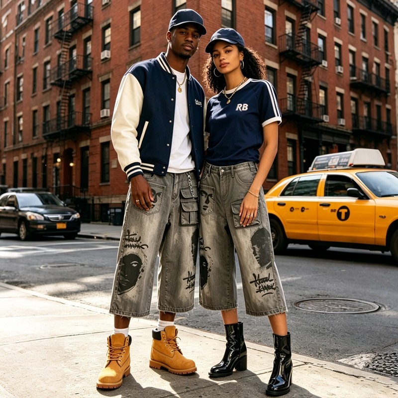 DTG Print Spray Dye Washed Cargo Capri Jeans