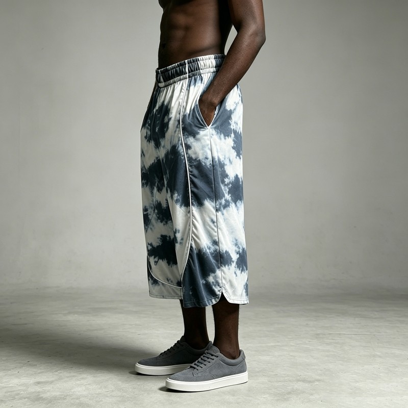 Tie Dye Curved Piping Cropped Capri Pants