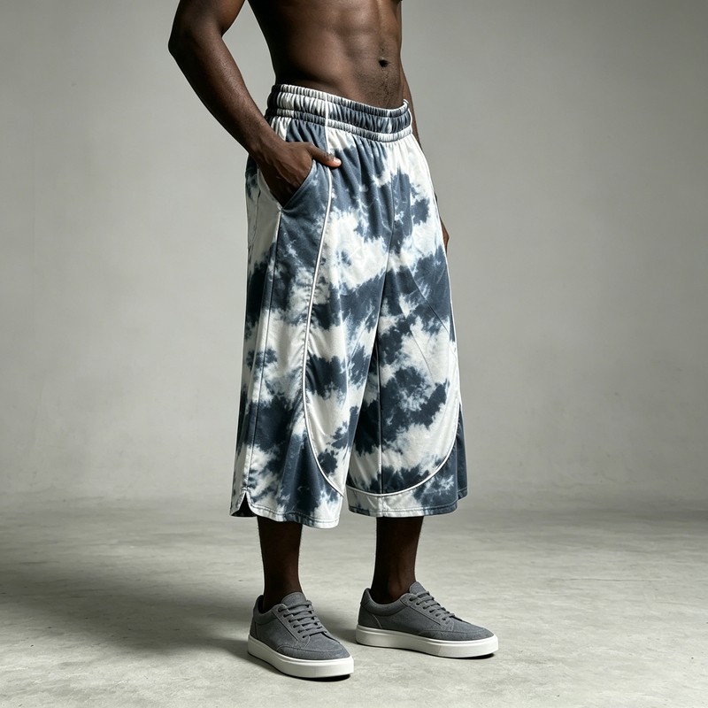 Tie Dye Curved Piping Cropped Capri Pants