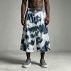 Tie Dye Curved Piping Cropped Capri Pants | 100% Polyester Elastic Waist | OEM Streetwear
