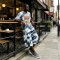 Tie Dye Curved Piping Cropped Capri Pants | 100% Polyester Elastic Waist | OEM Streetwear