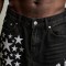 Men's Rubber Print Star Stripe Flare Denim Capri Pants | Raw Frayed High Waist Button Fly | Streetwear Manufacturer