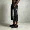 Men's Rubber Print Star Stripe Flare Denim Capri Pants | Raw Frayed High Waist Button Fly | Streetwear Manufacturer