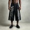 Men's Rubber Print Star Stripe Flare Denim Capri Pants | Raw Frayed High Waist Button Fly | Streetwear Manufacturer