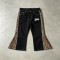 Embroidered Flare Capri Jeans | Leopard Side Panel | Black Denim High Waist Button Fly | Custom Streetwear