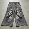 Spray Dye DTG Print Acid Washed Cargo Capri Jeans | Loose Wide Leg Multi Pocket High Waist | Streetwear Manufacturer
