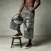 Spray Dye DTG Print Acid Washed Cargo Capri Jeans | Loose Wide Leg Multi Pocket High Waist | Streetwear Manufacturer