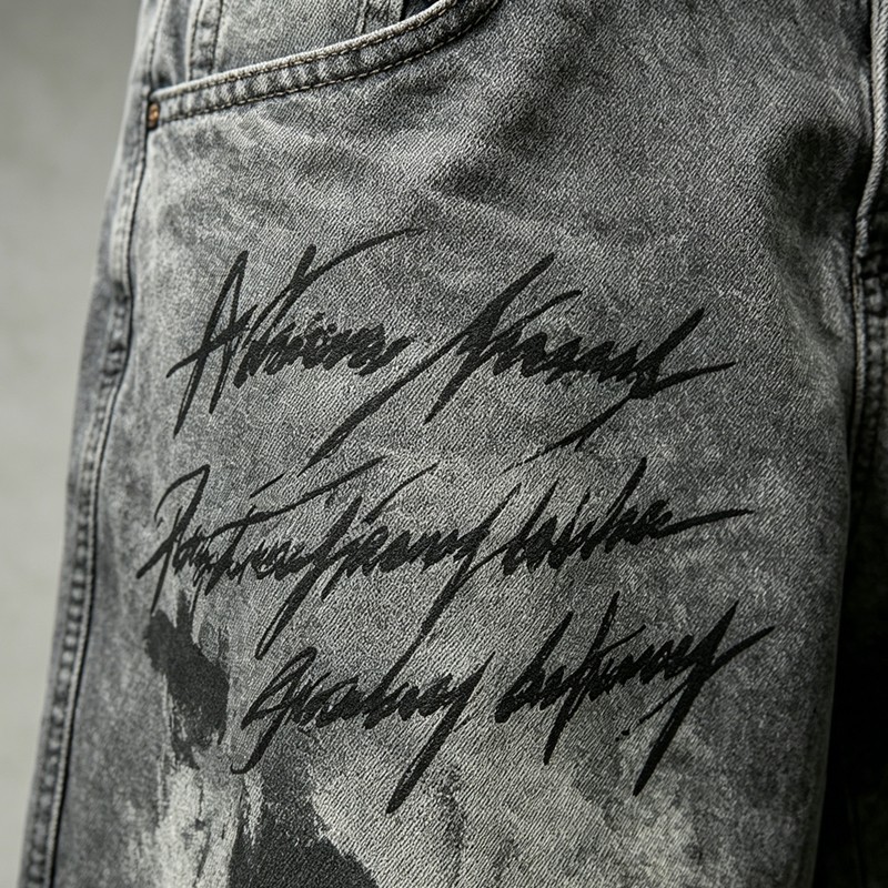 Spray Dye DTG Print Acid Washed Cargo Capri Jeans