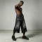 Rhinestone Flame Screen Print Capri Jeans | Bead Embellished | Distressed Raw Edge | Streetwear Manufacturer