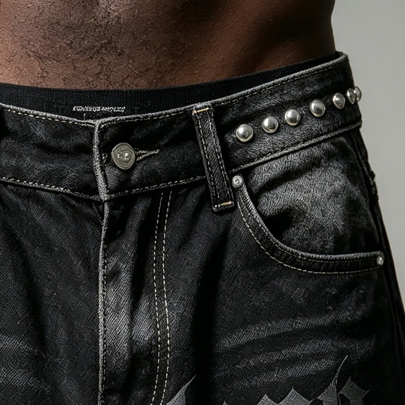 Rhinestone Flame Screen Print Capri Jeans