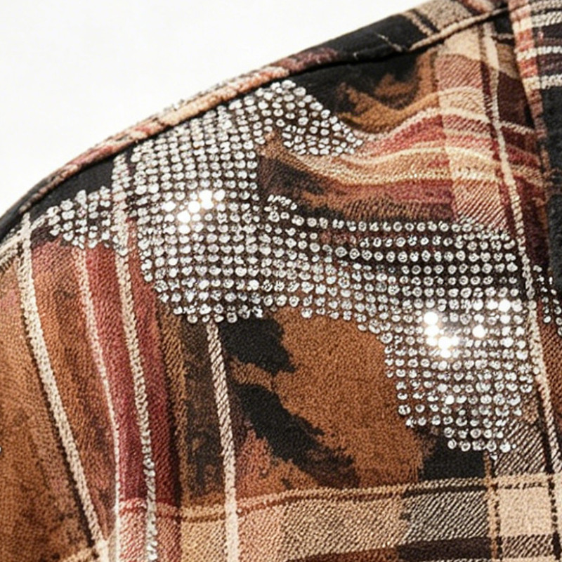 Rhinestone Plaid Oversized Shirt