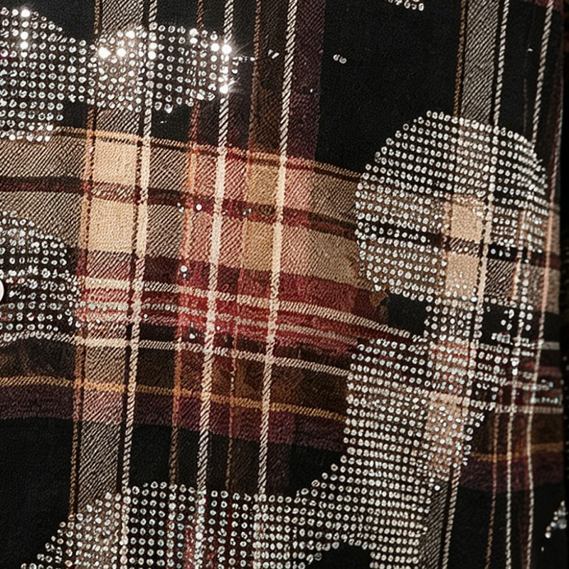 Rhinestone Plaid Oversized Shirt