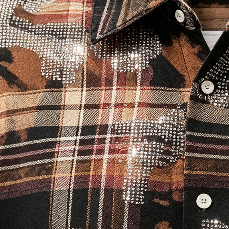 Rhinestone Plaid Oversized Shirt