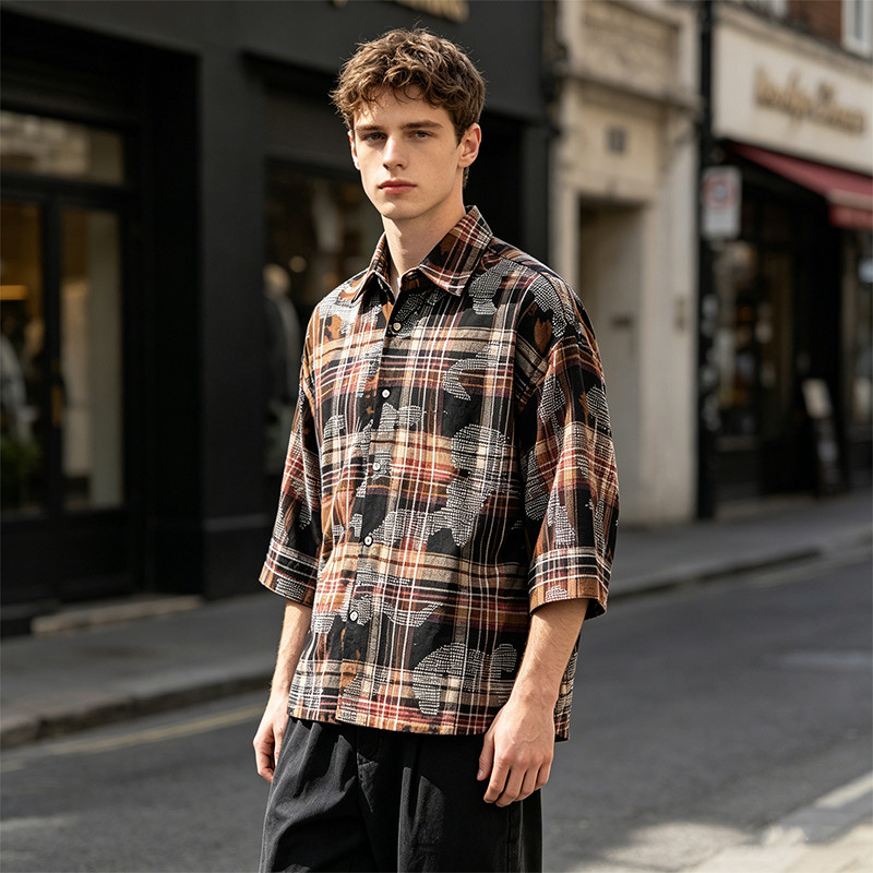 Rhinestone Plaid Oversized Shirt