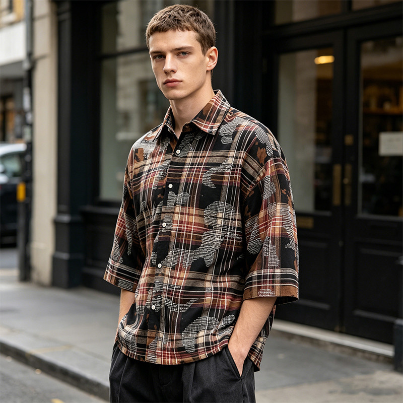 Rhinestone Plaid Oversized Shirt