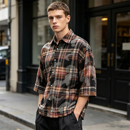 Rhinestone Plaid Oversized Shirt | 100% Cotton Turn-down Collar | Y2K Hip Hop Casual Wear | OEM Streetwear