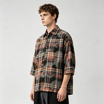 Rhinestone Plaid Oversized Shirt | 100% Cotton Turn-down Collar | Y2K Hip Hop Casual Wear | OEM Streetwear
