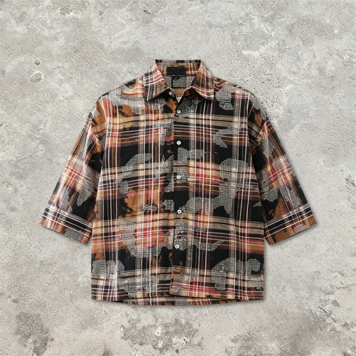 Rhinestone Plaid Oversized Shirt | 100% Cotton Turn-down Collar | Y2K Hip Hop Casual Wear | OEM Streetwear