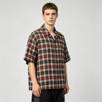 Screen Print Plaid Short Sleeve Shirt | Back Letter Graphic | Custom Streetwear Manufacturer