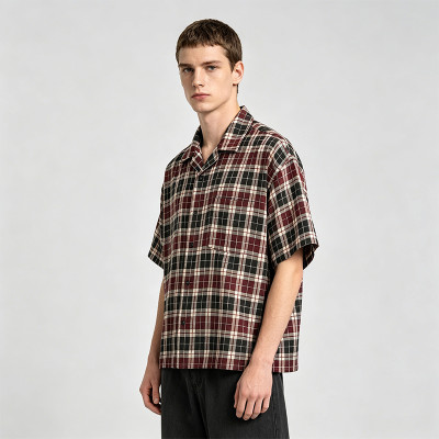 Screen Print Plaid Short Sleeve Shirt | Back Letter Graphic | Custom Streetwear Manufacturer