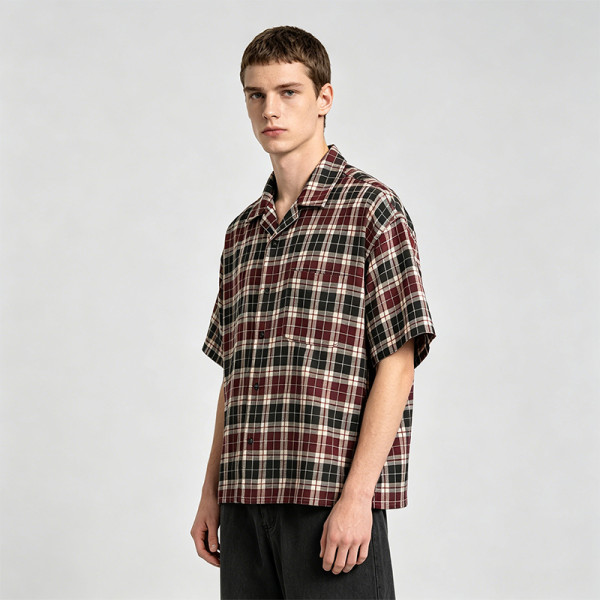 Screen Print Plaid Short Sleeve Shirt | Back Letter Graphic | Custom Streetwear Manufacturer