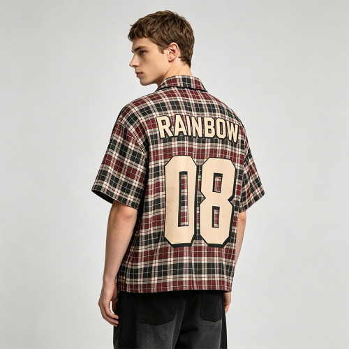 Screen Print Plaid Short Sleeve Shirt | Back Letter Graphic | Custom Streetwear Manufacturer