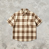Back Screen Print Plaid Short Sleeve Shirt | 100% Cotton | Chest Pocket Collar Top | Custom Streetwear