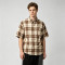 Back Screen Print Plaid Short Sleeve Shirt | 100% Cotton | Chest Pocket Collar Top | Custom Streetwear