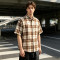 Back Screen Print Plaid Short Sleeve Shirt | 100% Cotton | Chest Pocket Collar Top | Custom Streetwear