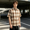 Back Screen Print Plaid Short Sleeve Shirt | 100% Cotton | Chest Pocket Collar Top | Custom Streetwear