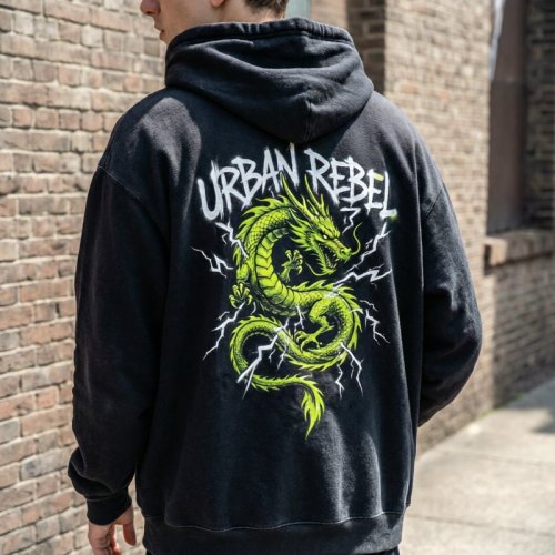 Oversized Black Streetwear Hoodie for Men - Heavyweight Cotton Fleece Custom Hoodie