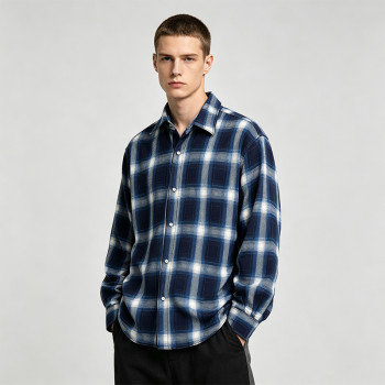 Back Applique Letter Plaid Long Sleeve Shirt | 100% Cotton | Turn-down Collar Top | Streetwear Manufacturer