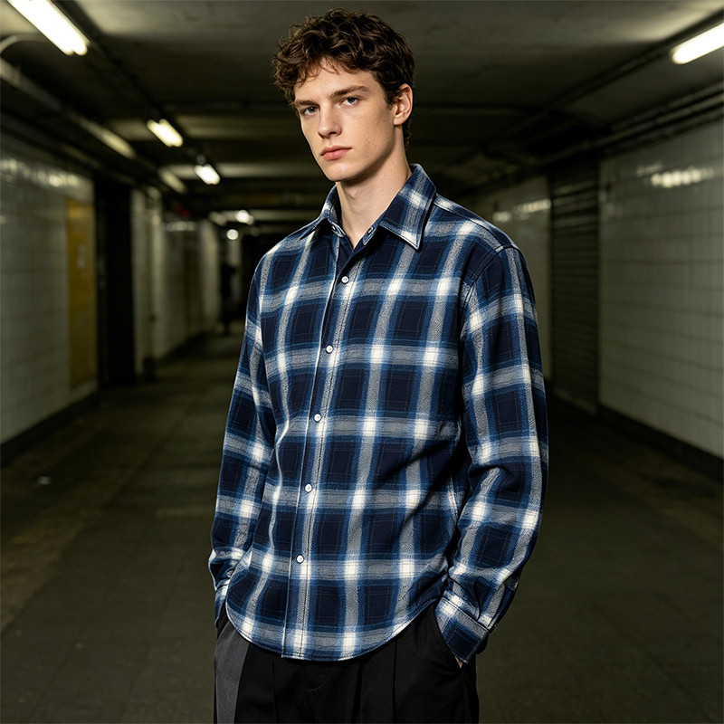 Back Applique Letter Plaid Long Sleeve Shirt