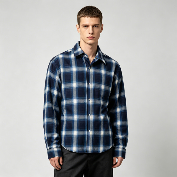 Back Applique Letter Plaid Long Sleeve Shirt | 100% Cotton | Turn-down Collar Top | Streetwear Manufacturer