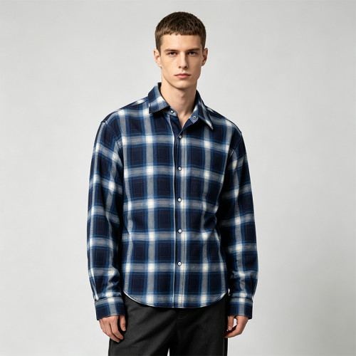 Back Applique Letter Plaid Long Sleeve Shirt | 100% Cotton | Turn-down Collar Top | Streetwear Manufacturer