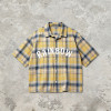 Washed Rubber Print Plaid Short Sleeve Shirt | 100% Cotton Oversized | Turn-down Collar Top | Clothing Manufacturer