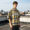 Washed Rubber Print Plaid Short Sleeve Shirt | 100% Cotton Oversized | Turn-down Collar Top | Clothing Manufacturer