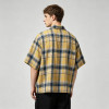 Washed Rubber Print Plaid Short Sleeve Shirt | 100% Cotton Oversized | Turn-down Collar Top | Clothing Manufacturer