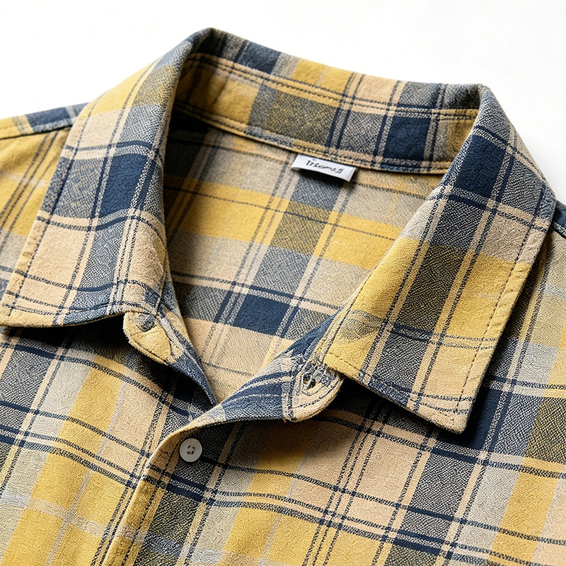 Washed Rubber Print Plaid Short Sleeve Shirt